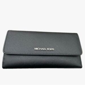 Michael Kors Women's Jet Set Travel Large Trifold Wallet (Black/Silver)